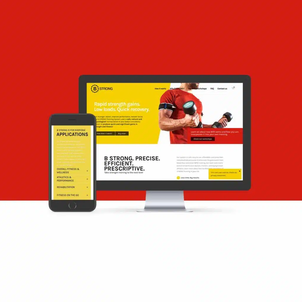 B Strong: Mock up van een website gemaakt door Graviteit