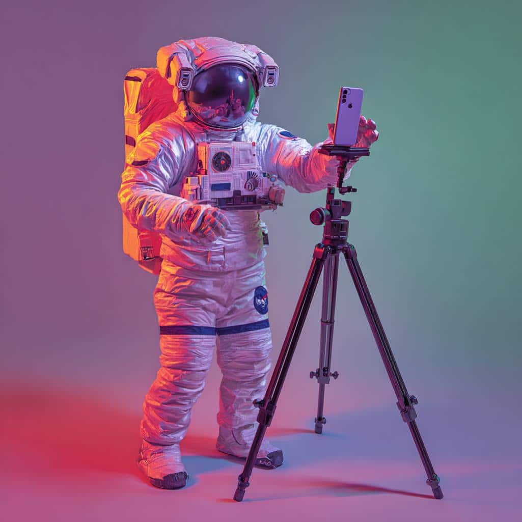 Influencer marketing - begeleidend beeld astronaut op gsm die content aan het maken is