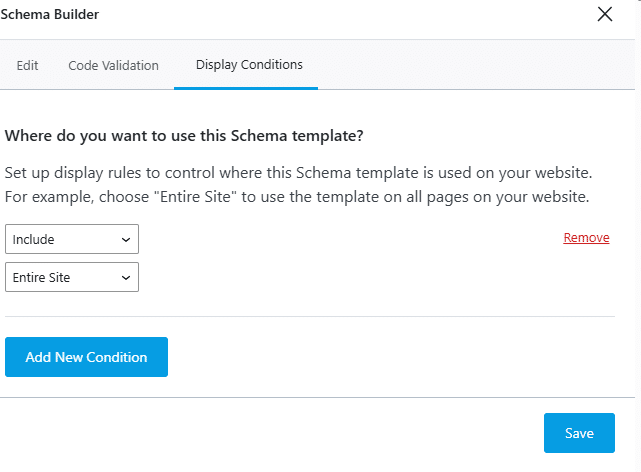 Display conditions instellen voor schema templates in Rank Math