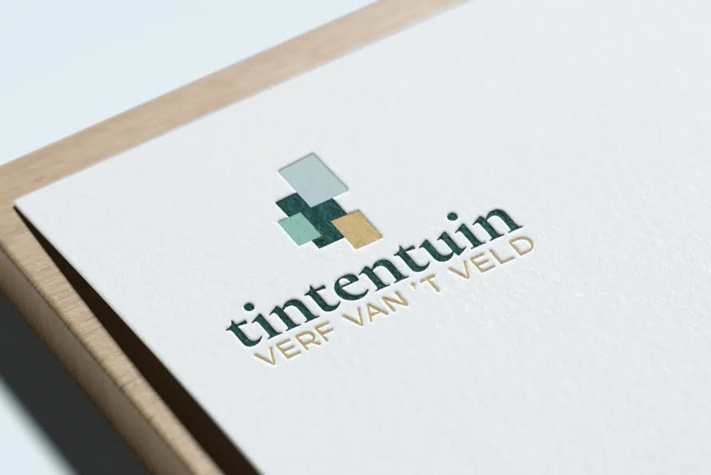 Mockup van het logo voor Tintentuin, verfmerk met een natuurlijke uitstraling. Ontworpen door Graviteit.