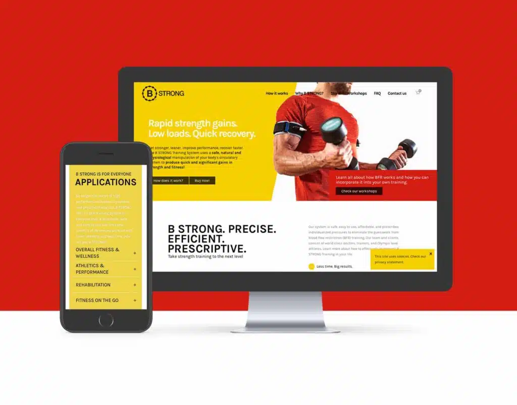 B Strong: Mock up van een website gemaakt door Graviteit