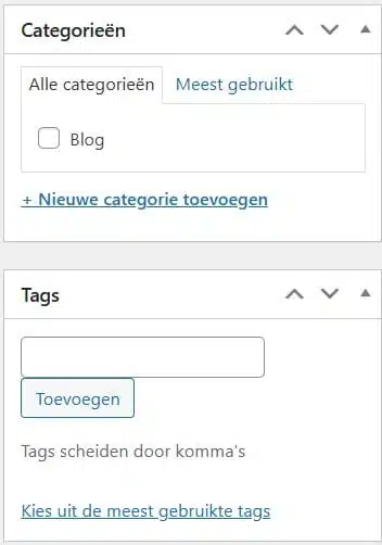Categorieën en tags instellen bij blog toevoegen in WordPress