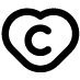 Klein zwart harticoon met een 'C' in het midden, gebruikt als logo of symbool.