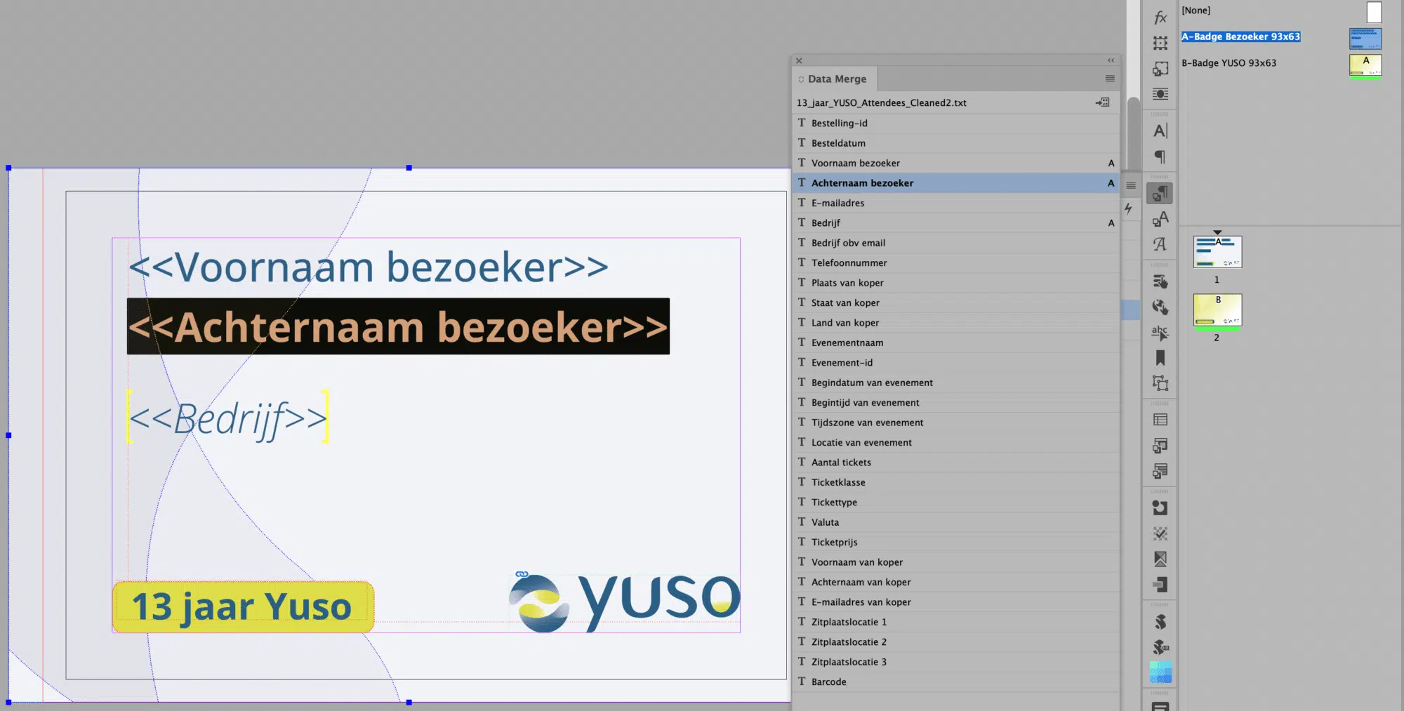 Data Merge InDesign variabelen