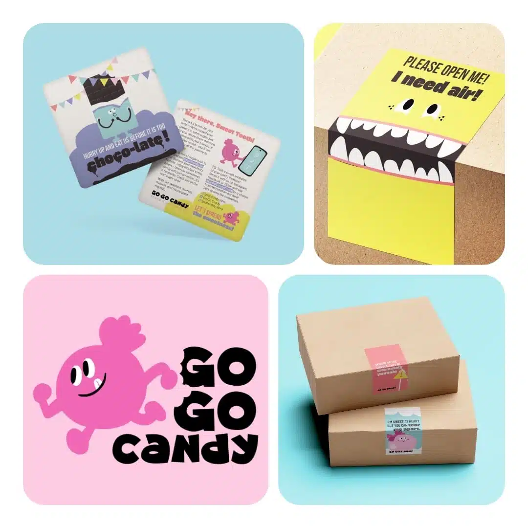 Go Go Candy project: online snoepshop, snoepverpakkingen en bedankingskaartjes.