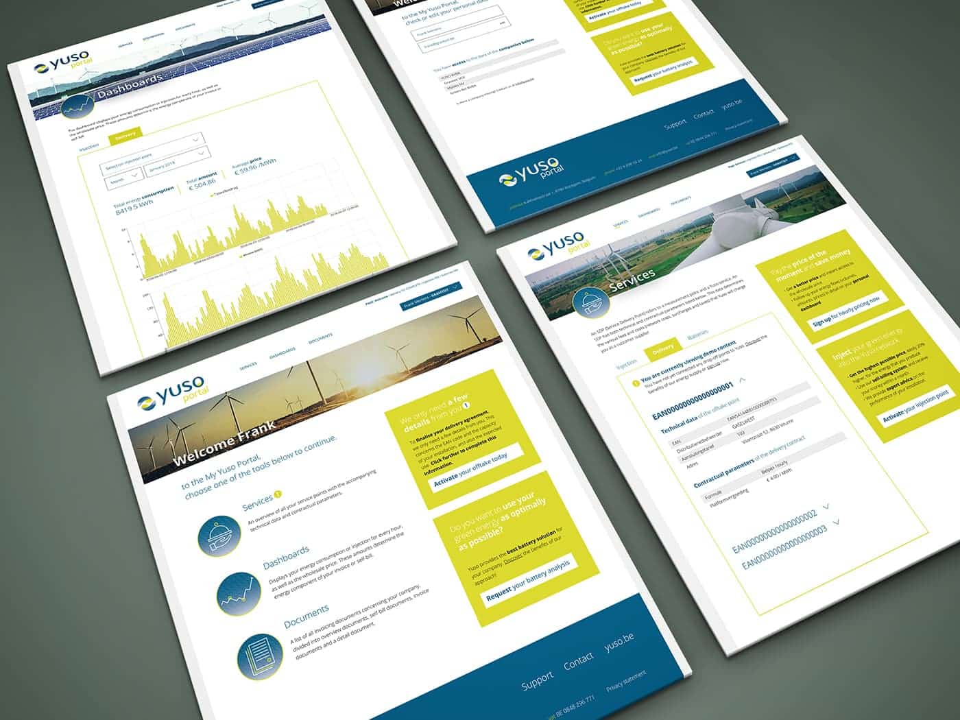 Portfolio Yuso portal visuals branding mockup Waregem Energie