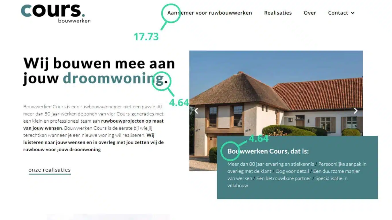 Contrast check website Bouwwerken Cours