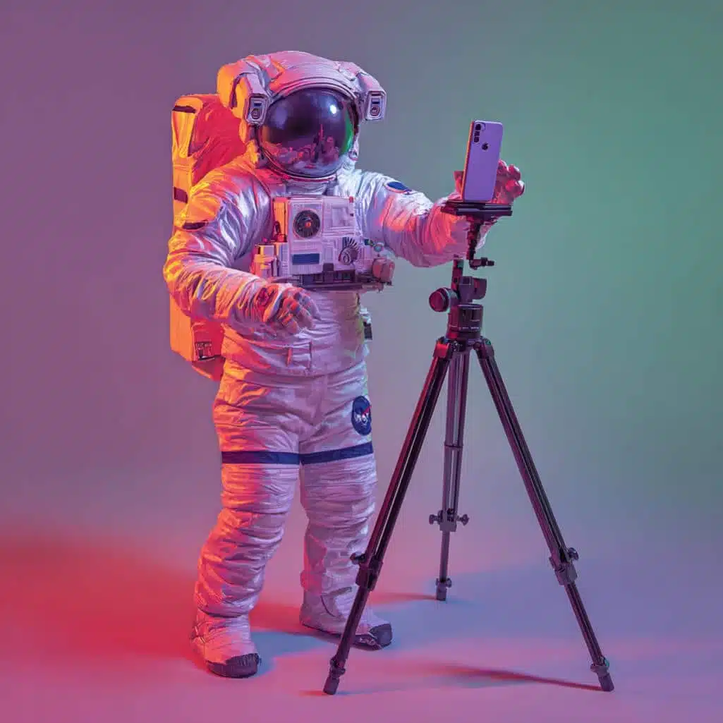 Influencer marketing - begeleidend beeld astronaut op gsm die content aan het maken is