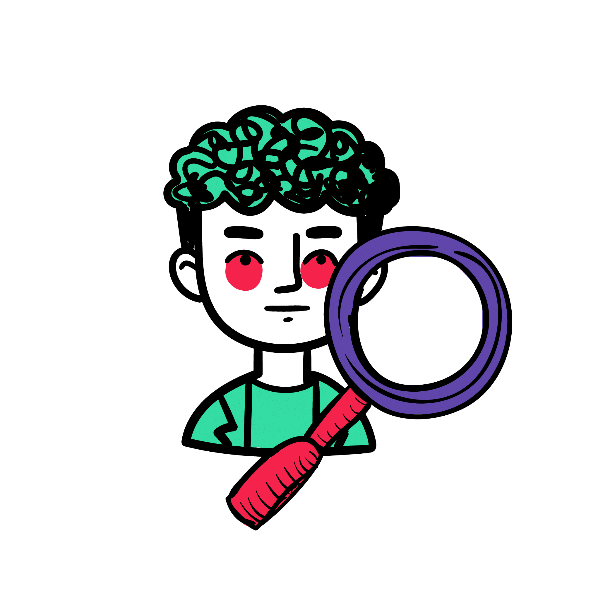 Illustratie van persoon met vergrootglas: Een abstracte illustratie van een persoon die door een vergrootglas kijkt.