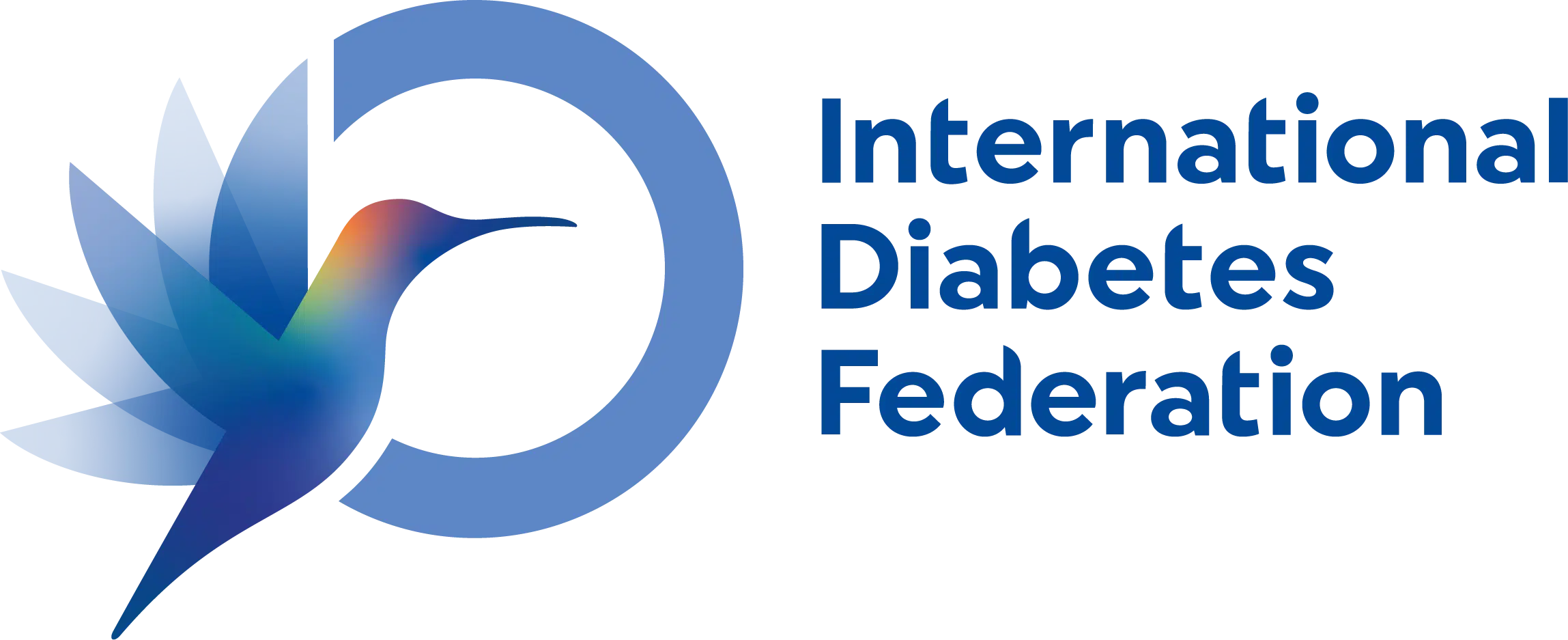 Logo van de International Diabetes Federation met een kleurrijke kolibrie en blauwe cirkel