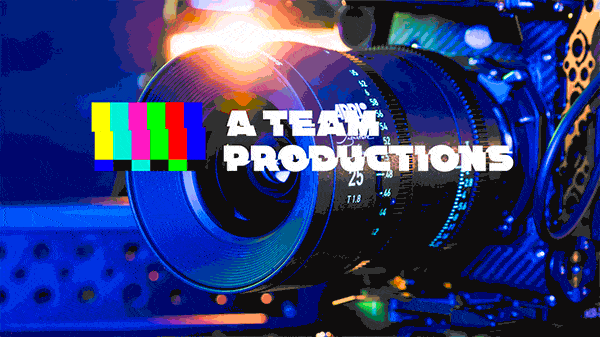 A Team Productions logo met professionele filmcamera en kleurenbalk, videoproductie case van Graviteit creatief communicatieb